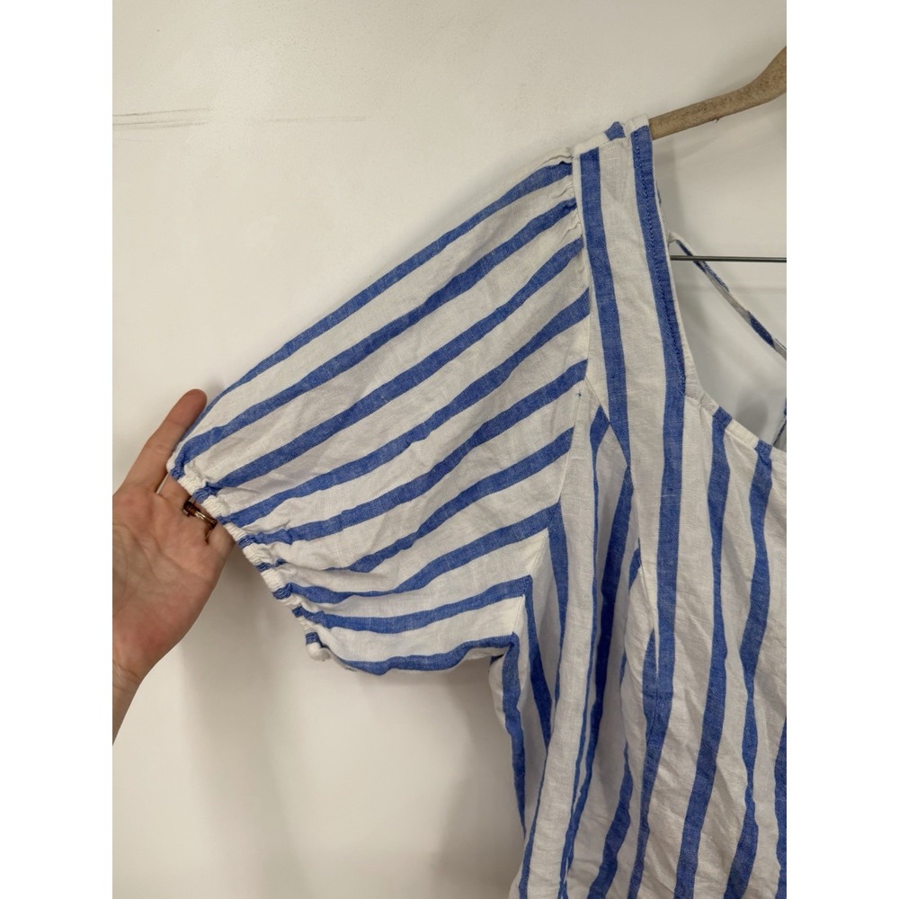 Torrid Plus Size Striped Crop Puff Shoulder Top Women 2X White Blue Preppy Beach - Picture 9 of 11
